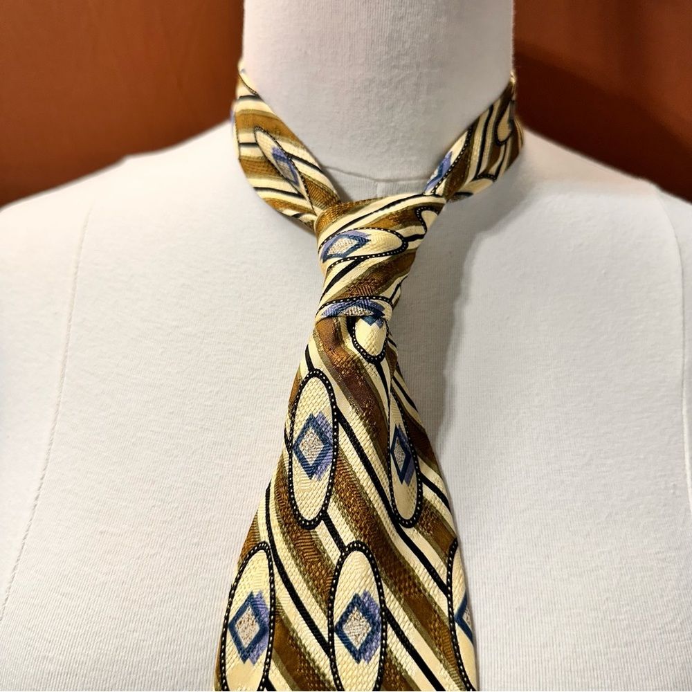 Mr. Eddie Wilmette Zanzara Men's Silk Tie Vintage Geometric Multicolor